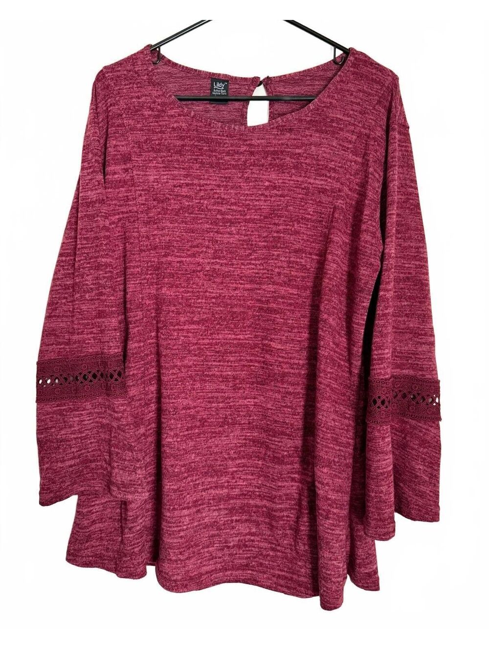 Lildy Women's Knit Sweater Top Size XL Red Wine Embroidered Casual Fall Shirt